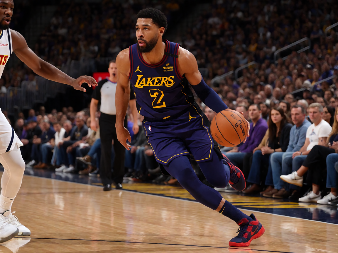 NBA常规赛湖人对阵掘金的精彩比赛画面